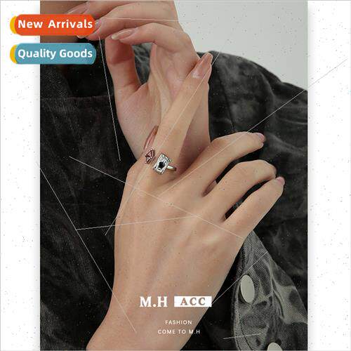 Winter square card ring female delicate retro adjustable cou