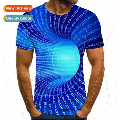 3D Digital Printing Tunnel Swirl Printed T-shirt Mens  Fashi