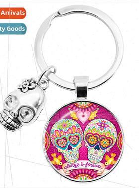 Mexican Candy Skull Time Gemstone Keychain Pendant Accessory