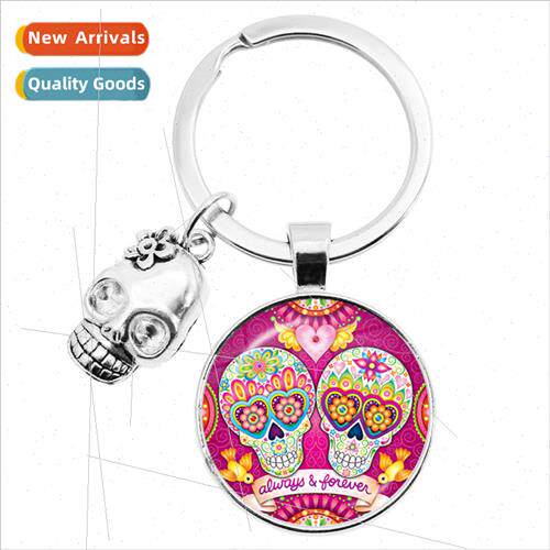 Mexican Candy Skull Time Gemstone Keychain Pendant Accessory