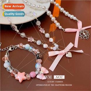 star neckl stone match niche necklace bow love pearl eye Cat