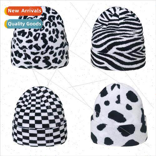 Autumn winter warm cap adult cow leopard zebra plaid jacquar