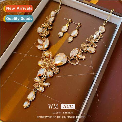 French Diamonds Water Drops Flower Necklace Delicate Collar