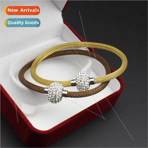 Diamonds Magnetic Clasp Mesh Chain Bracelet Rose Gold Mud Ba