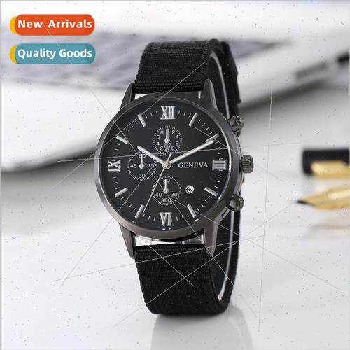 Men Fashion 4 Roman Numerals Classic Calendar Canvas Strap W