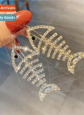 Korea ins hollow flash diamond fishbone frog clip side hair