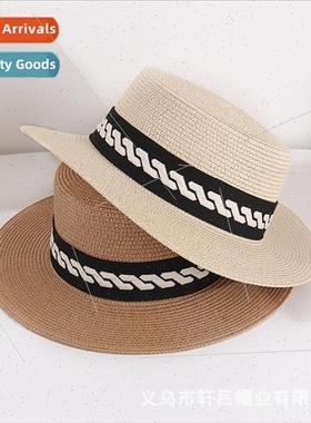 Spring Summer retro lerary flat-top bowler hat removable emb