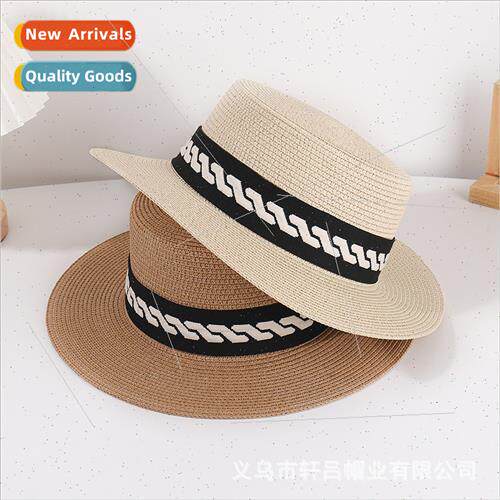 Spring Summer retro lerary flat-top bowler hat removable emb