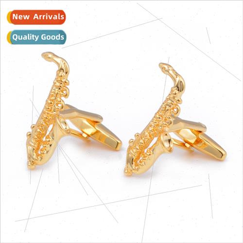 Metal Cufflinks Musical Instrument Gold Saxophone Shape Cuff