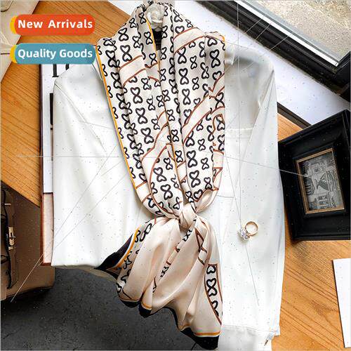 2021 new Korean bow pattern imation silk scarf early fall de
