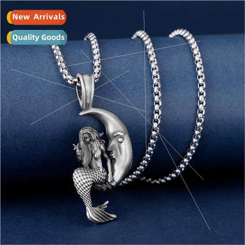Europe fashion tanium steel necklace mermaid moon star penda