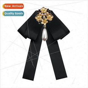 diamonds brooch Europe pearl vinta black alloy tie Women bow