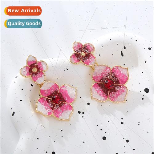 Korea new sweet wind diamond earrings flowers elegant wild a