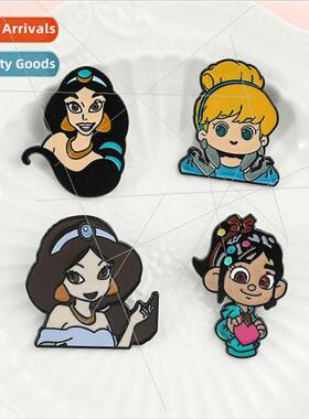 Cartoon Princess Metal Badge Princess Jasmine Cinderella Wre