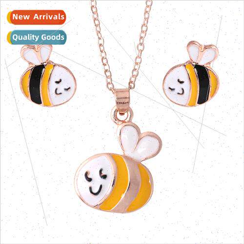 Colorful Bee Necklace Earrings Necklace Set Painting Oil Cut