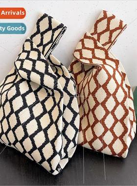 Korean  spring summer fashion plaid knted bag handbag handba