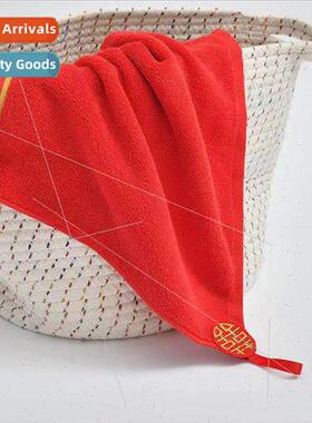 210006 cotton square towel soft absorbent red festive wash f