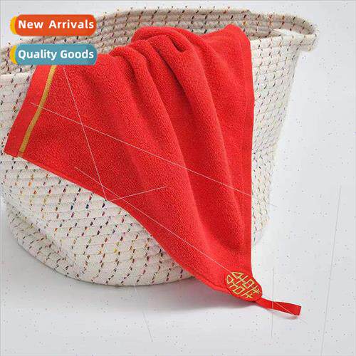 210006 cotton square towel soft absorbent red festive wash f