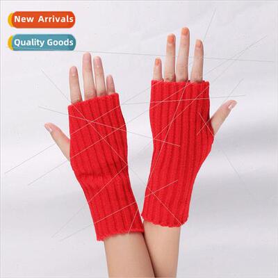Autumn winter acrylic woolen gloves warm arm covers leaky fi