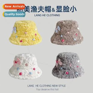 hat female warm plush thickened fisherman winter Bow fall