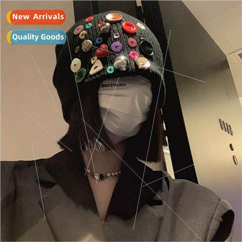 Colorful buttons wool cap female fall winter niche design se