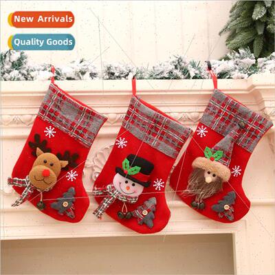 New Medium Stereoscopic Christmas Socks  Bag Velvet Plaid So