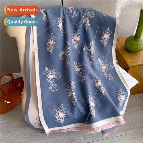 ght xury Faux Cashmere Scarf Women Coat Companion Double ded