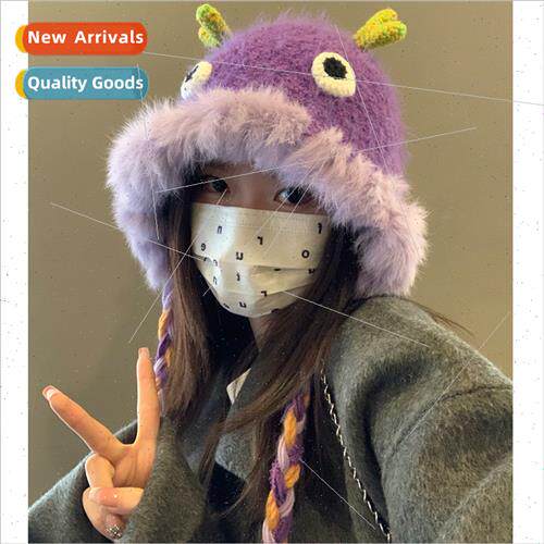 Cute plush ltle monster hat female fall winter new cartoon t