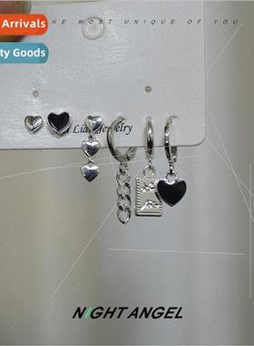 Koreasweet cool sixpcs earrings set black love earrings Engl