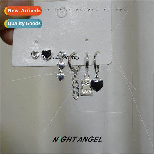 Koreasweet cool sixpcs earrings set black love earrings Engl
