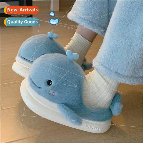 Creative cartoon plush small whale cotton slippers female fa