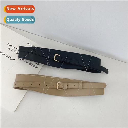 Outerwear wide PU pin buckle holes elastic buckle belt femal