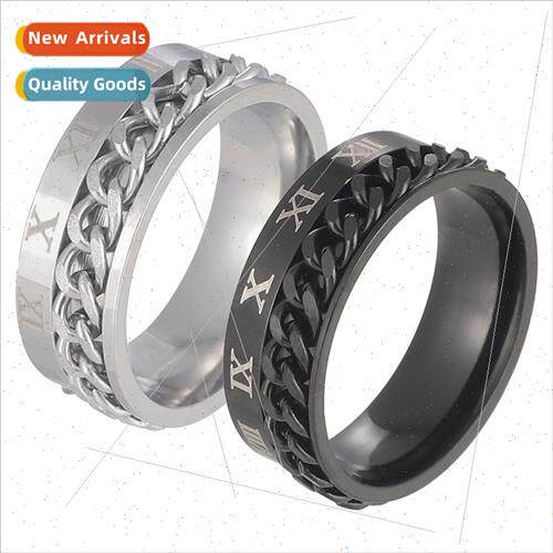 Turnable Tanium Chain Ring Ring  American Vintage Roman Nume