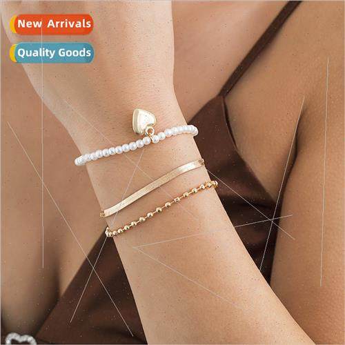 Europe retro fashion ladies pearl love heart hand jewelry si