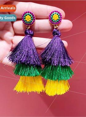 Europe carnival Carnival Earrings Tricolor Tassel Earrings F