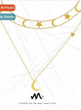 Europe Romantic Star Moon Pendant Double Layers Stacking Nec