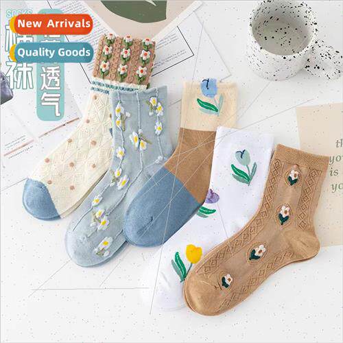 Autumn new mid-calf socks womens small broken flowers Korea