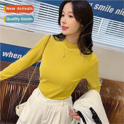 Autumn winter round neck bottoming shirt female thin solid c