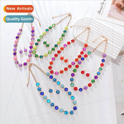 temperament earrings necklace set ladies alloy round glass d