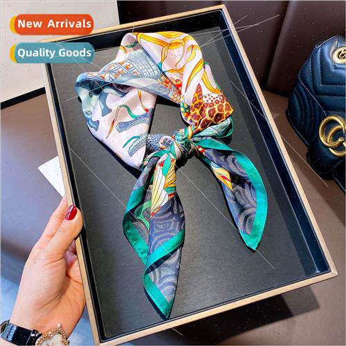 Green silk scarf small square scarf versatile spring fall th