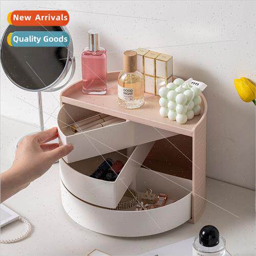 Cosmetic organizer half round rotating shelf student desktop