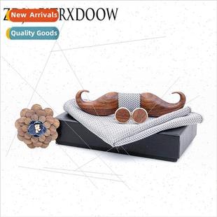 Walnut Mustache Corsage Embossed Cuff Tie Black Bow Beard