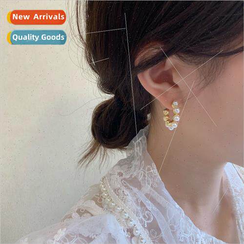 925 silver needle Korea C-shaped pearl earrings female hundr