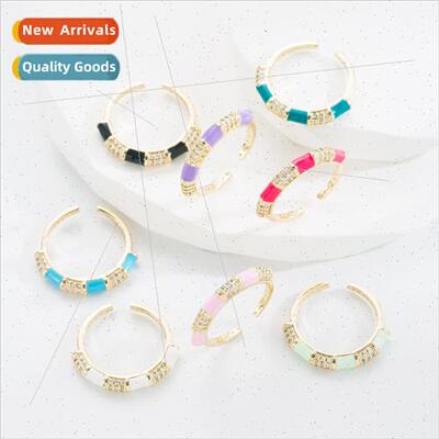 copper plated real gold micro-set zirconia drip oil ring cou