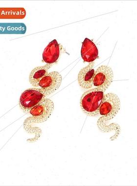 retro long paragraph inlaid stained glass snake earrings ant
