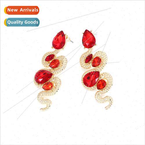 retro long paragraph inlaid stained glass snake earrings ant
