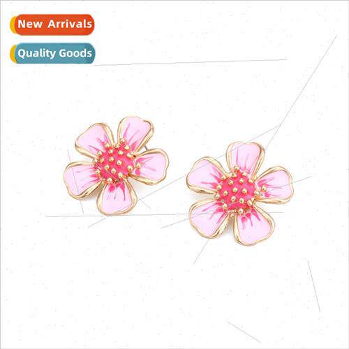 Japan Korea fresh niche pink oil drop peach blossom earrings