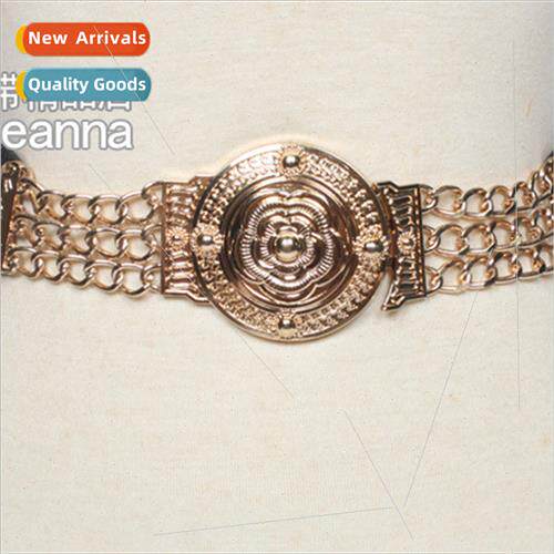 Europe metal decorations versatile flowers rivets wide belt