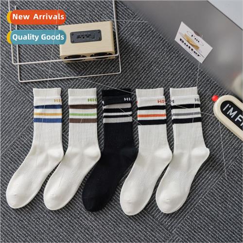 Fall winter nd men cotton socks four bar striped mid-calf so