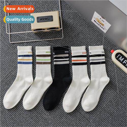 Fall winter nd men cotton socks four bar striped mid-calf so